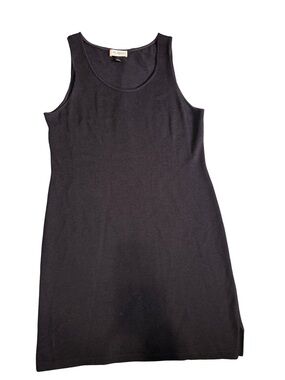 St. John Black Sleeveless Knit Shift Dress Wool Sz 14 Classic Crew Neck
